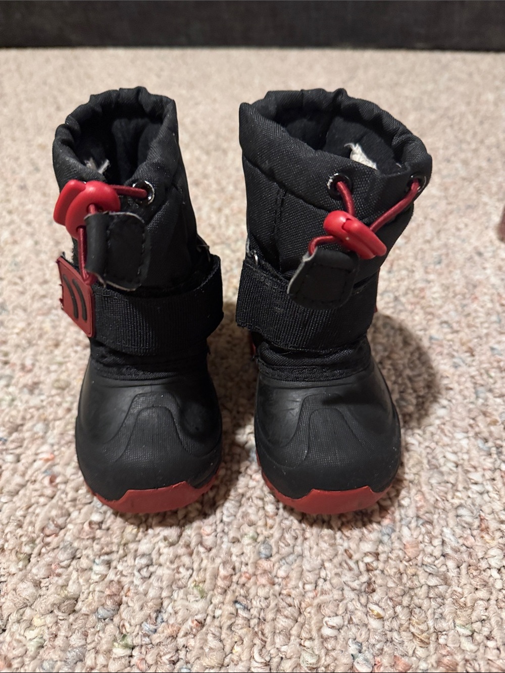 Kids Waterproof Black and Red Snow Boots with Easy Toggle Closure